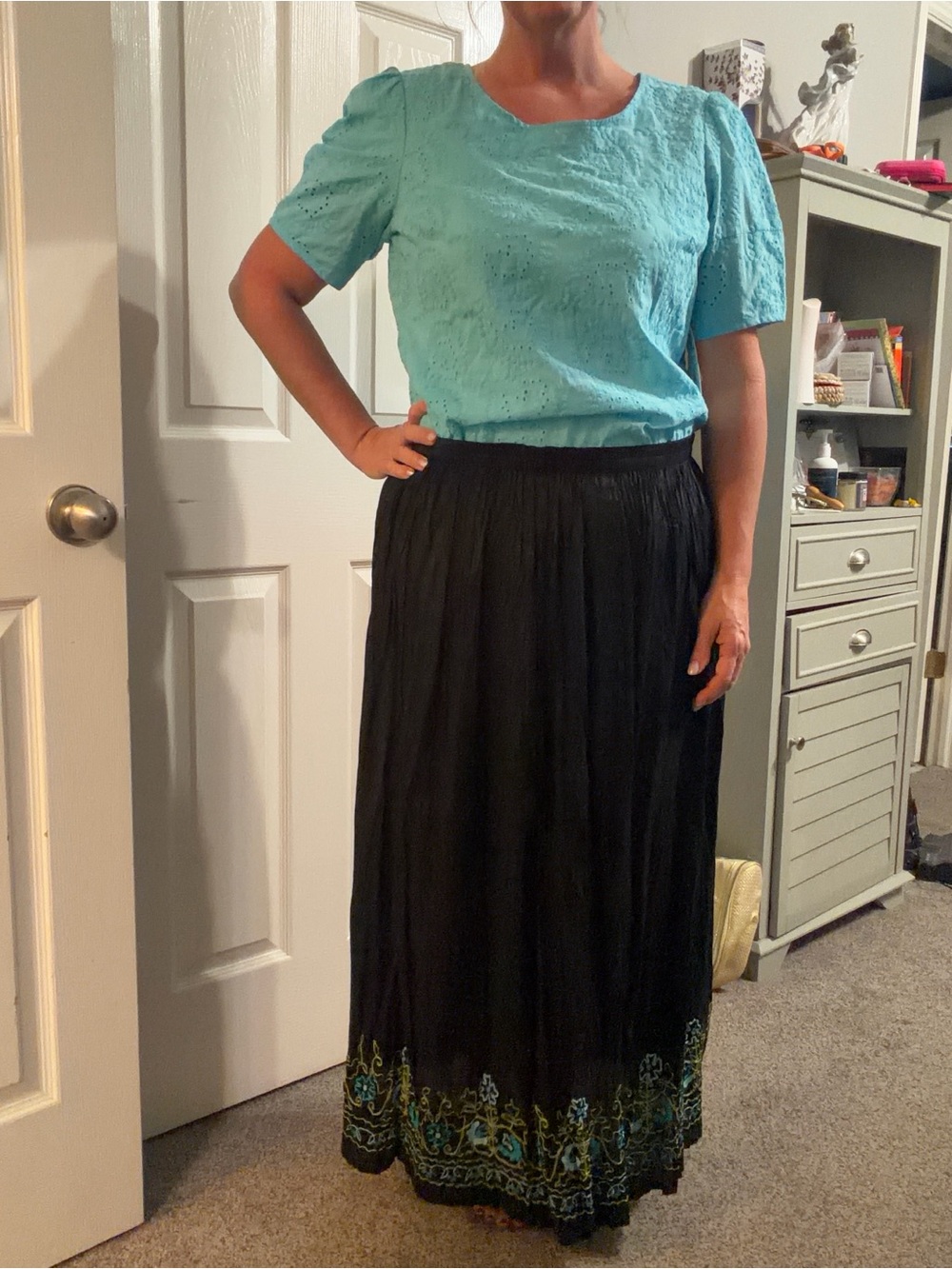 Liz Claiborne Women's Eyelet Short Sleeve Top - Turquoise - Picture 8 of 8